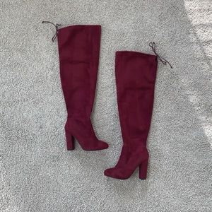 Thigh high faux suede boots!